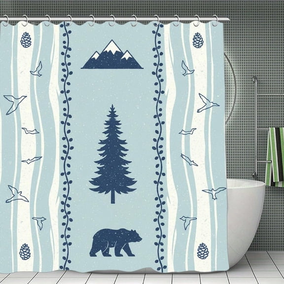 Blue Forest Folk Tapestry Print Shower Curtain,Modern Fabric Waterproof Shower Curtain Set with Hooks 70.8×70.8Inch (180×180cm)