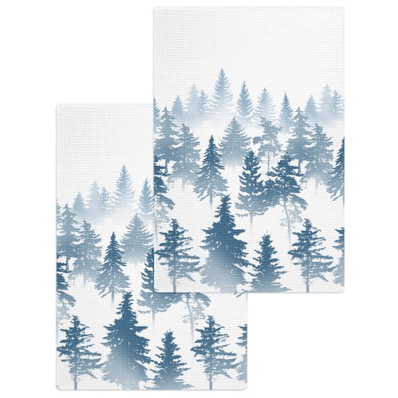 Blue Forest Kitchen Dish Towels for Drying Dishes Set of 2, Contemporary Silhouette Abstract Art Waffle Weave Microfiber Hand Tea Bathroom Towels Quick Dry & Absorbent Towel 15.7x23.6