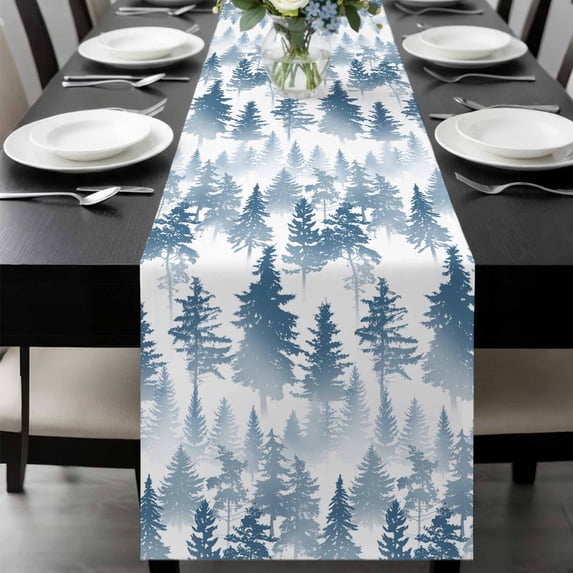 Blue Forest Table Runner 48 Inches Long, Contemporary Silhouette Abstract Art Kitchen Coffee Dining Table Decoration for Home Party Birthday Wedding Home Decor 13x48 Inches