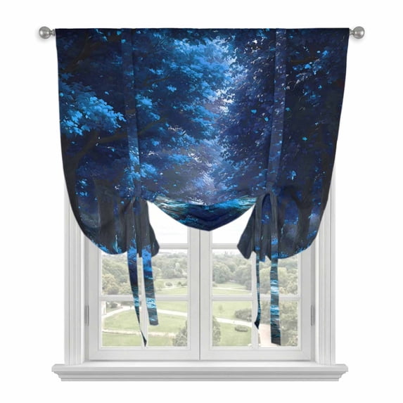 Blue Forest Tie Up Curtain for Window, Countryside Woods Adjustable Tie ...