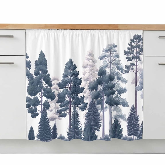 Blue Forests Tree Sink Skirt 10"W x 11"L,Dustproof Under Sink Curtain Skirt for Bathroom Kitchen,Pine Maple Trees Nature Pure Color Adhesive Short Vanity Curtains Cover for Laundry Closet Shoe Rack
