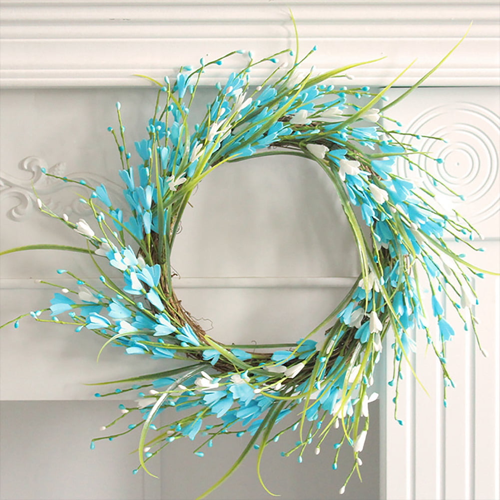 Blue Forsythia Door Wreath Summer Front Door Wreath 15.7Inch Wreath on Farmhouse Grapevine