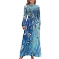 thumbnail image 1 of Blue Fower Dress Long Sleeve Rose Print Party Maxi Dress High Neck Street Style Graphic Boho Beach Long Dresses Birthday Present, 1 of 5