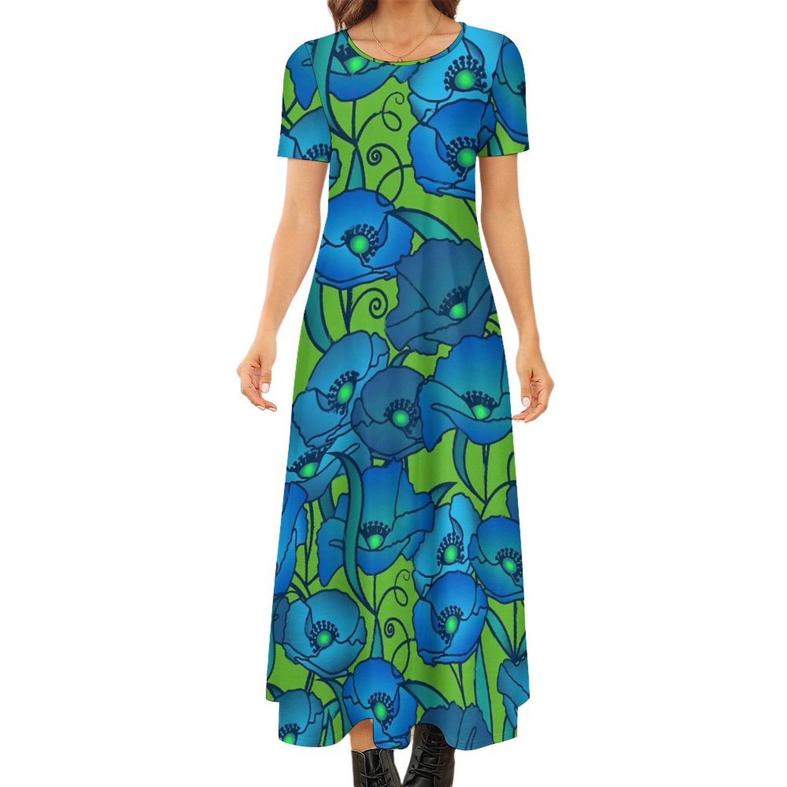 INO-M2-1706 BUE STRIPED FOWER DRESS main image 1