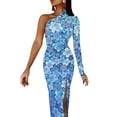 thumbnail image 1 of Blue Fower Print Maxi Dress One Shoulder Hibiscus Hawaiian Aesthetic Bodycon Dresses Summer Dress Female Design Vestido, 1 of 2