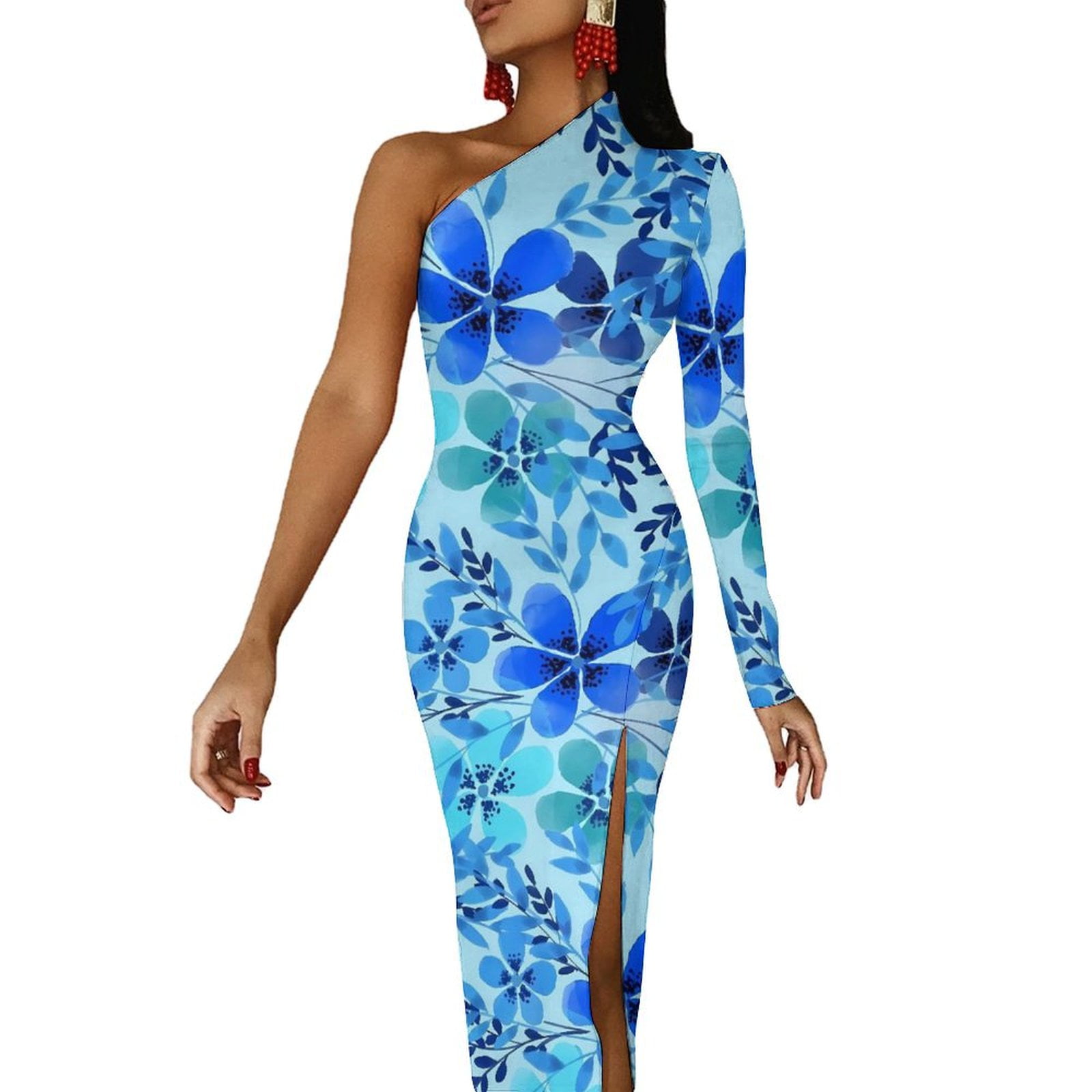 Red And Orange Hibiscus Hawaiian Print Bodycon Dress