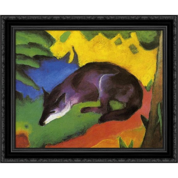 Blue Fox 24x20 Black Ornate Wood Framed Canvas Art by Marc, Franz