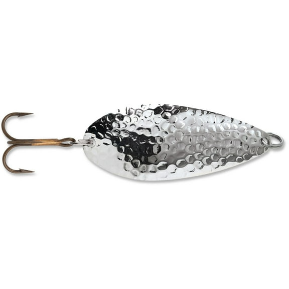 Blue Fox Strobe Steel 3 1/2" Tear Drop Treble Hook Spoon, Hammered Silver, Size 1/0, 5/8 oz.