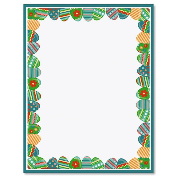 Blue Frame Easter Eggs Letter Papers - Set of 25, 8.5" x 11", for Flyers, Invitations, by Current