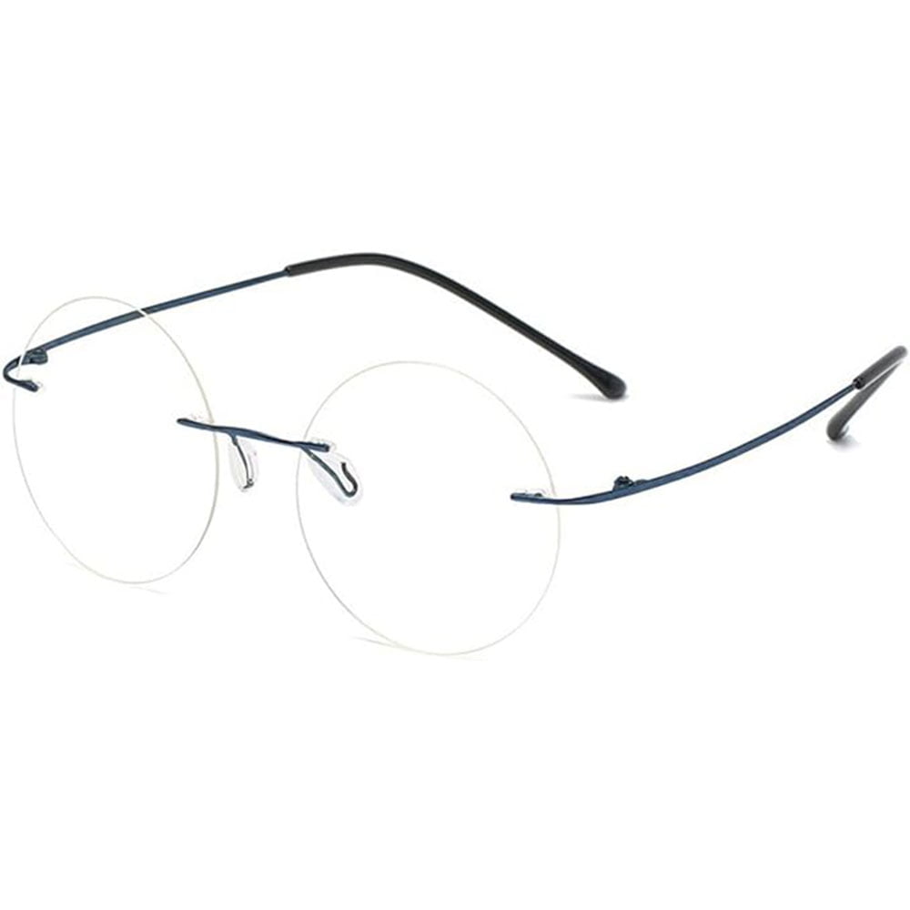Blue Frameless Round Ultra-light Blue Light Blocking Reading Glasses 3.00 for Women and Men Titanium Alloy Rimless Eyeglasses Readers +3.00