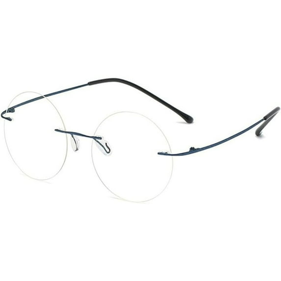 Blue Frameless Round Ultra-light Blue Light Blocking Reading Glasses 3.00 for Women and Men Titanium Alloy Rimless Eyeglasses Readers +3.00