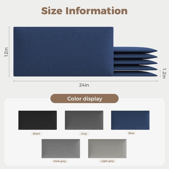 Blue Freestanding Linen Headboard 24x12 Inch 6-panel Kit - Lightweight Portable Design For Queen Beds  Quick Setup Solution