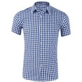 Blue French Cuff Dress Shirts for Men, Short Sleeve Mens Dress Shirts