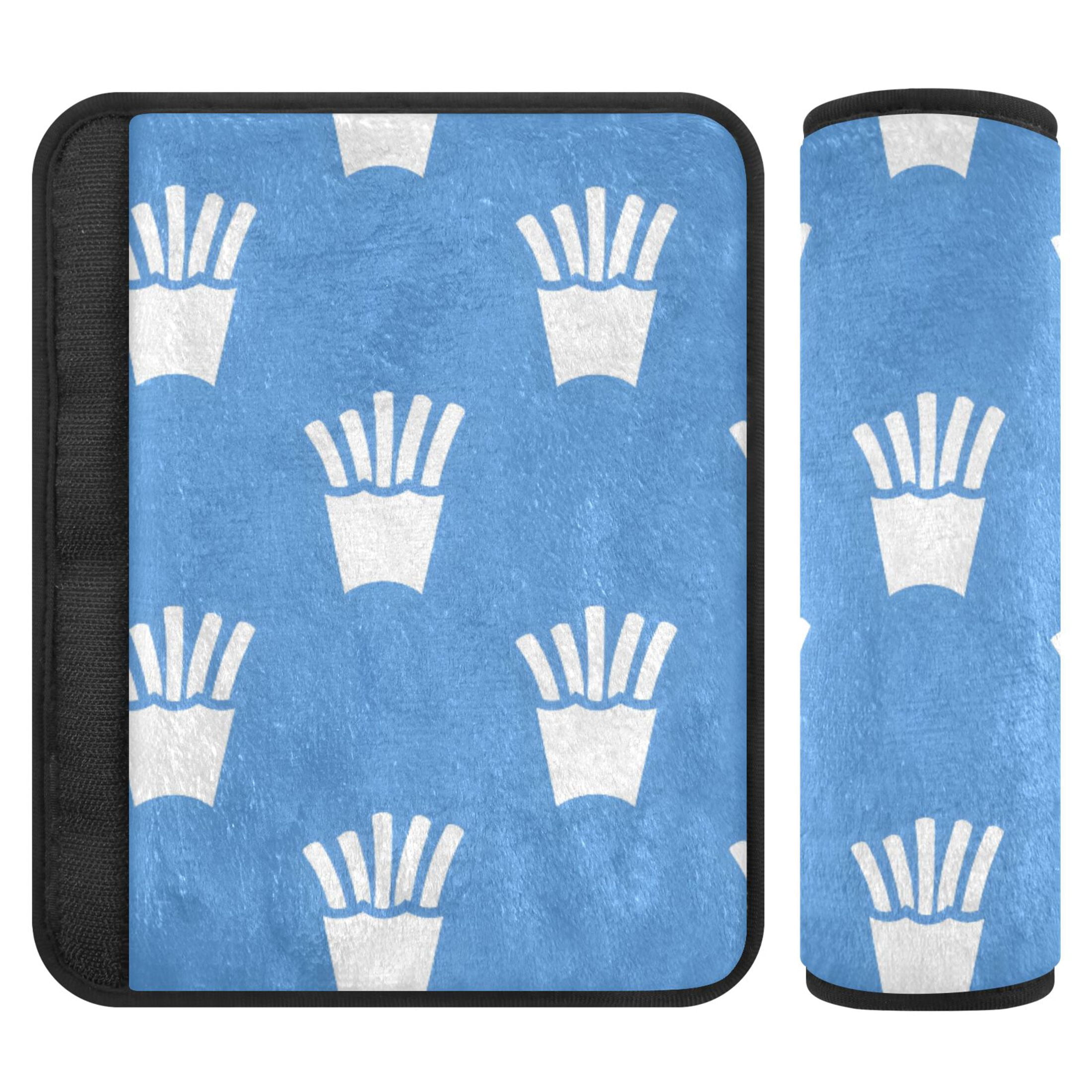 Blue French Fries Pattern Car Seat Belt Covers 2 Pack Soft Flannel ...