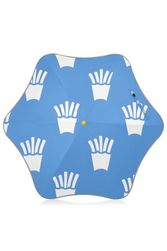 Blue French Fries Pattern Kids Umbrella Rain Umbrella Clear Grip Handle Folding Umbrellas UV50+ 35in