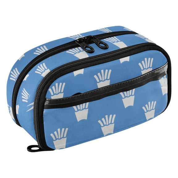 Blue French Fries Pattern PVC Pencil Case Water-Repellent Clear Window Pencil Bag Organizer 8.3in