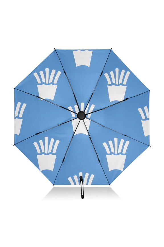 Blue French Fries Pattern Umbrella Folding Sun Umbrella Travel Auto Open Close Large UV50+ 40in