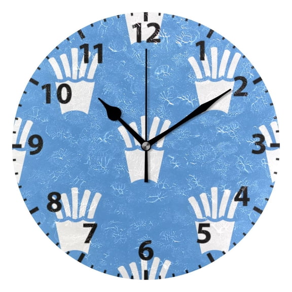 Blue French Fries Pattern Wall Clock 10in Round Artistic Oil Painting Home Decor Desk Table Clock