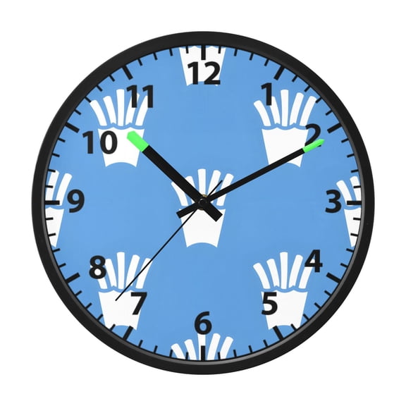 Blue French Fries Pattern Wall Clock 12 Inch Voice Activated Night Light Silent Non Ticking