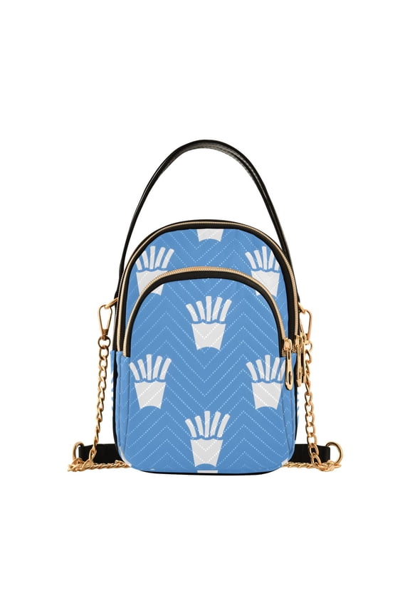 Blue French Fries Pattern Women's Crossbody Handbags Leather Crossbody Bags Fanny Pack Chest Bag for Travel