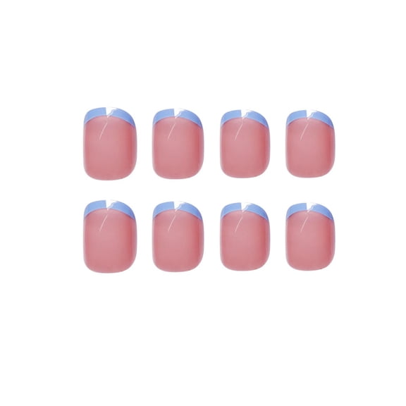 Blue French Tips Press On Nails Extra Short Square