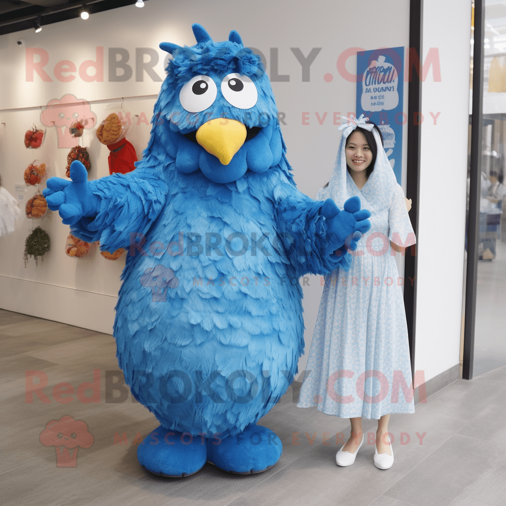 Blue Fried Chicken REDBROKOLY mascot costume character dressed with a ...