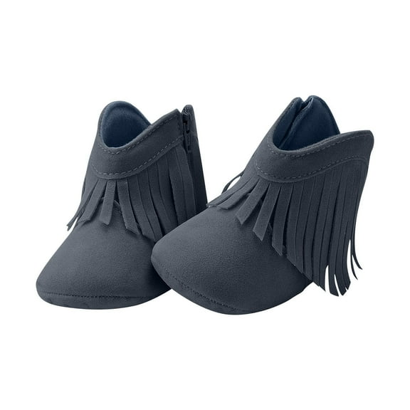 Blue Fringed Ankle Boots For Infants, Soft Sole And Warm Construction For Cool Weather, Fall And Winter, Supportive For First Steps