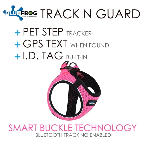 Blue Frog 2X Track N Guard Pet Health and Safety Harness with Pet Step Counter Mobile App (Fashionable Air Mesh, Reflective Piping & Fleece Trim Design) Pink, Large