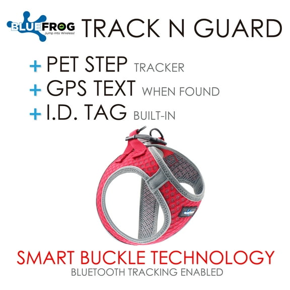 Blue Frog 2X Track N Guard Pet Health and Safety Harness with Pet Step Counter Mobile App (Fashionable Air Mesh, Reflective Piping & Fleece Trim Design) Red, Medium