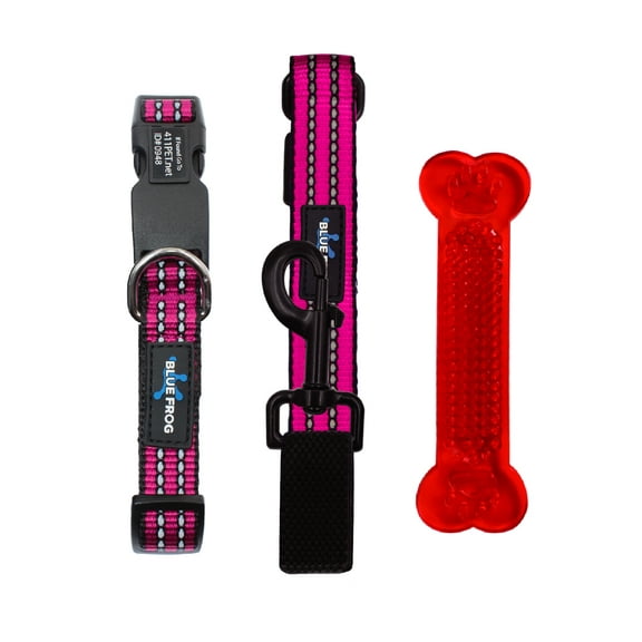 Blue Frog Track N Guard 3 IN 1 Bundle with Pink Bungee Leash, Pink 1X Collar, Medium, Plus Red Toy