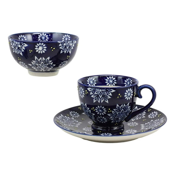 Blue Frozen Flakes Contemporary Designer Ceramic Dinnerware Bowl Mug Plate Set