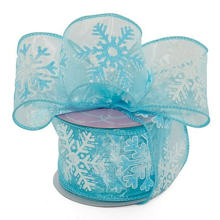 Blue Frozen Snowflake Christmas Ribbon - 2 1/2 x 10 Yards