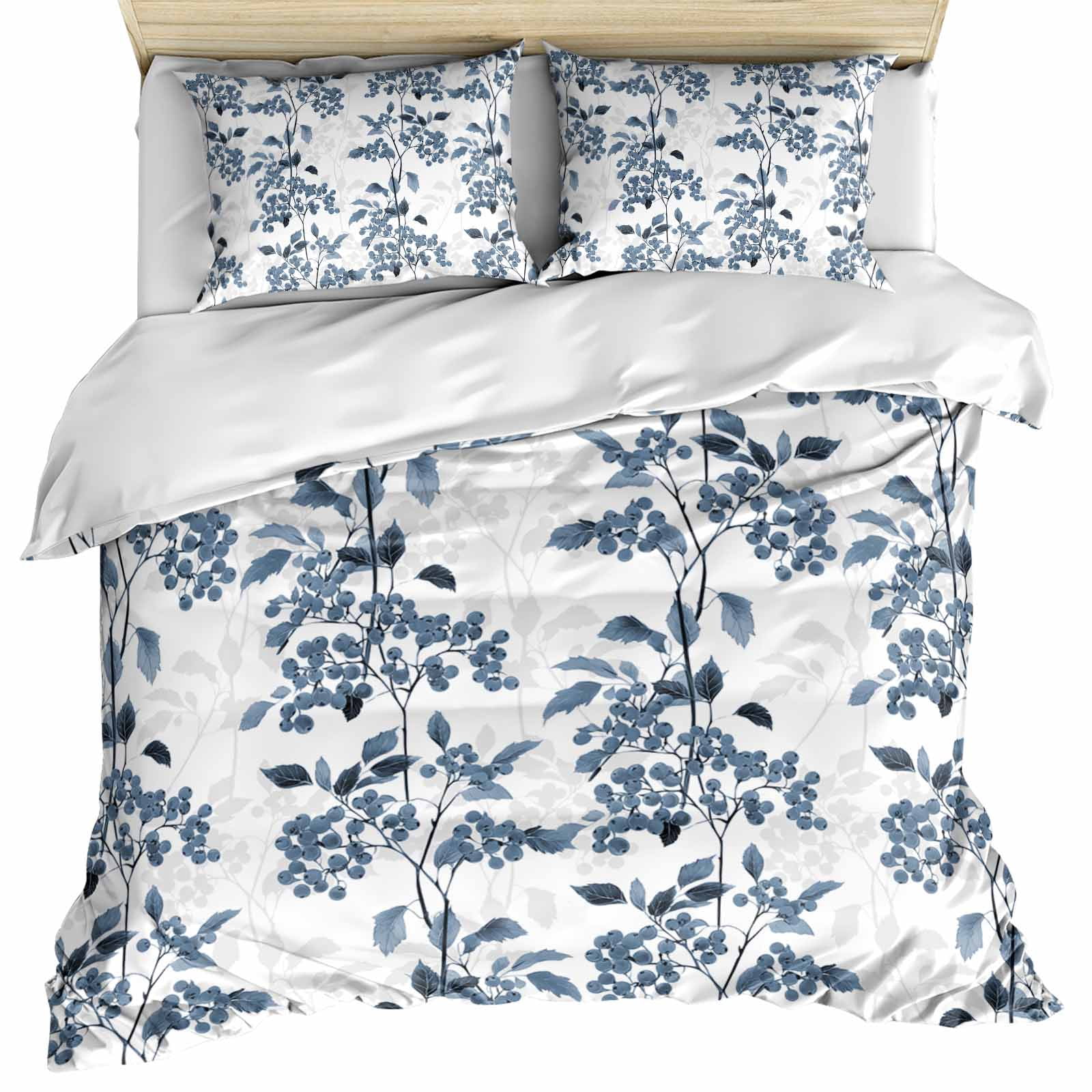 Blue Fruit Bedding 3 Piece Duvet Cover Set California King, Vintage Plant Nature Botanical Flower Floral Soft Microfiber Comforter Cover with Zipper Closure & Pillowcases, FadeResistant Quilt Cover