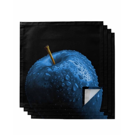 Blue Fruit Cloth Napkins Set of 4 Reusable Dinner Napkins, Modern Minimalist Decor Black Background Cocktail Napkin Washable Table Napkins for Wedding/Holiday Party/Baby Shower 20"x20"