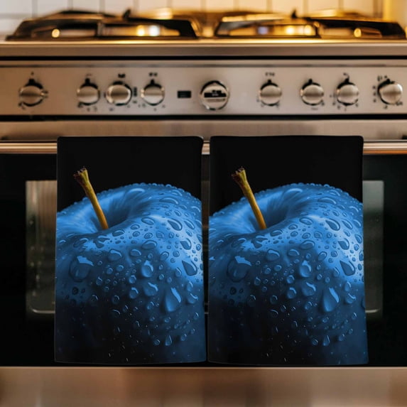 Blue Fruit Kitchen Towels Set of 3, Modern Minimalist Decor Black Background Absorbent Dish Towels for Kitchen, Microfiber Hand Towel, Quick Drying Tea Towel for Cleaning Decorative Dishcloths
