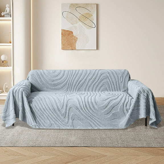 Blue Full Coverage Sofa Cover, Stretchable Furniture Protector for Living Room Couch, Durable Washable Fabric Shield for Home Decoration, Modern Minimalist Style, Single Piece