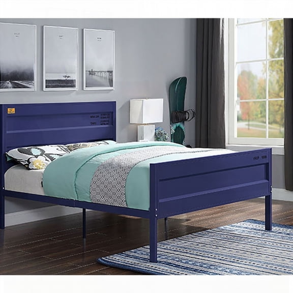 Full Size Metal Platform Bed with No Box Spring, Blue for Bedroom