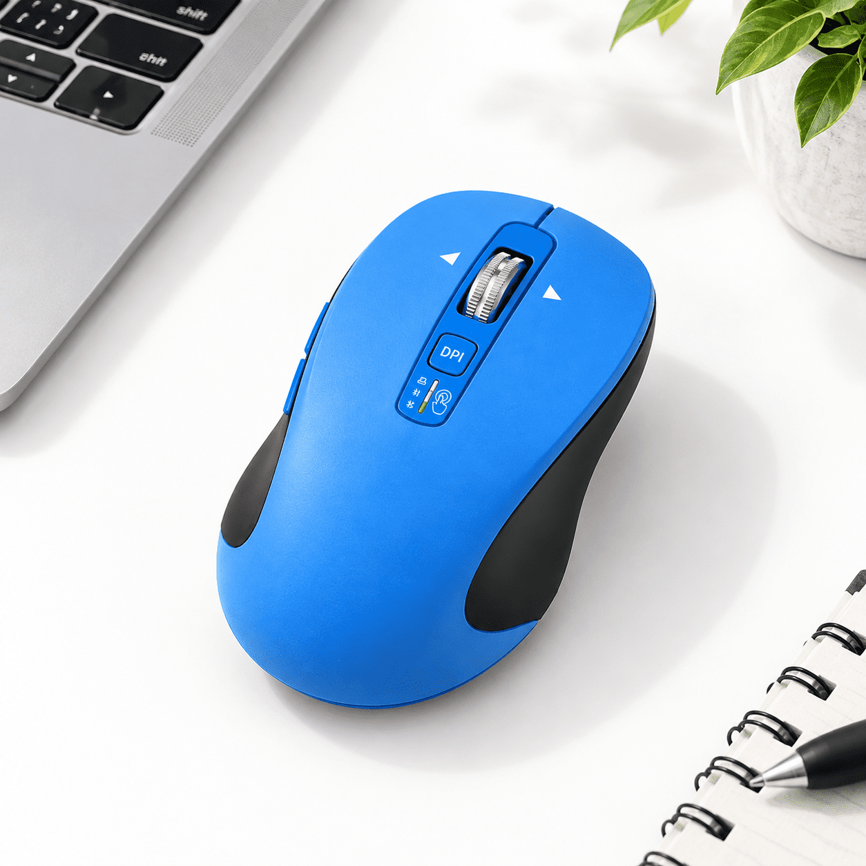 Blue Full Size Wireless Mouse, 4-Way Scrolling Multi-Device Silent For ...