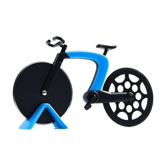 Blue Fun Stainless Steel Bicycle Themed Pizza Cutter, Ingenious Rolling Knife For Baking And Kitchen, Unique Design Makes Food Prep Enjoyable