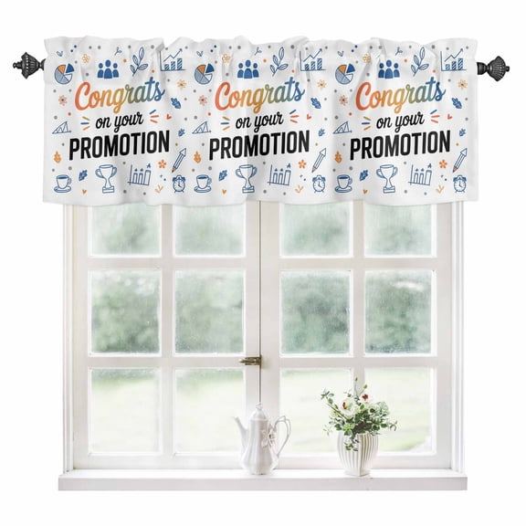 Blue Funny Words Kitchen Valances for Windows 42x18 Inch Kitchen Curtains Valances Rod Pocket Cartoon Celebration Trophy Bathroom Window Valances for Window Treatment Decor