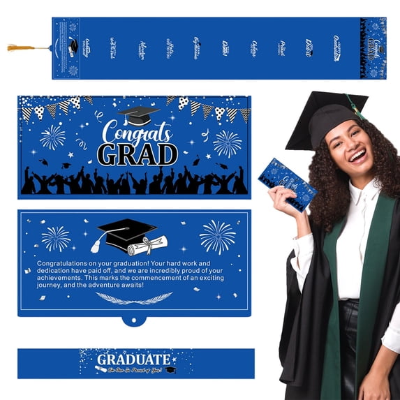 Blue GRAD Graduation Wallet Dusknt 2026 Folding Envelope – 10 Slot Accordion Style with Tassel – Card Holder for College High School – Keepsake Organizer