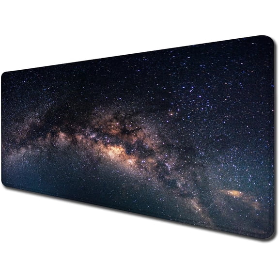 Blue Galaxy Cool Gaming Mouse Pad 31.5x11.8in Large Anti-Slip Base Stitched Edges Perfect for Keyboard & Mouse Office & Home Use