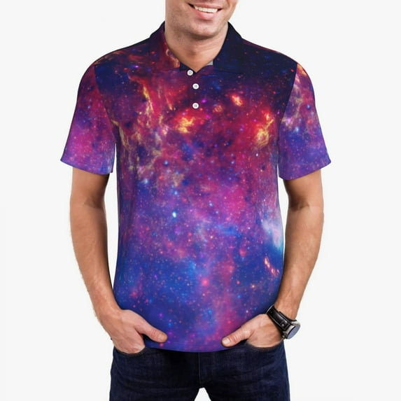 Blue Galaxy Sky Polo Shirt Astronomy Print Casual Shirt Beach Aesthetic T-Shirts Man Short