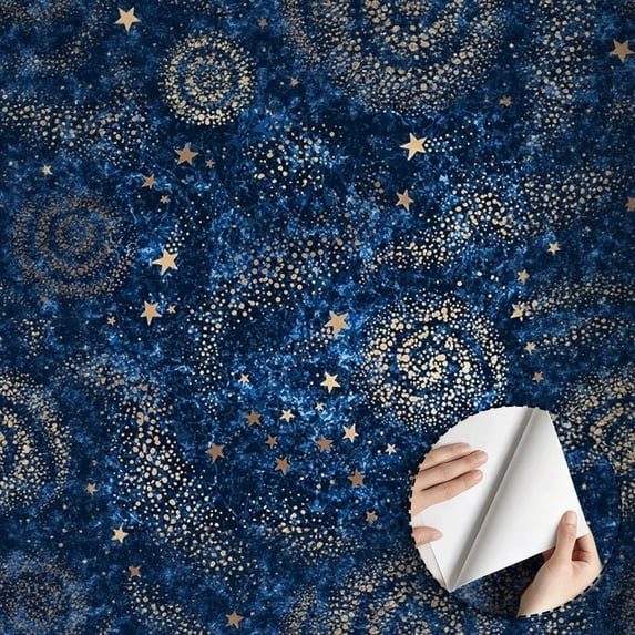 Blue Galaxy Starry Night Wallpaper, Modern Minimalist Aesthetic Wall Decoration, Self adhesive and removable, waterproof, for Living Room, Bedroom, Dorm Room, Shelf, 17.7 * 118 in