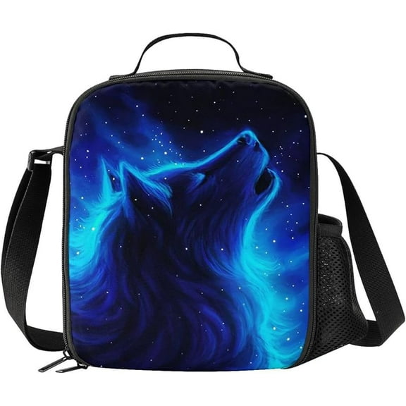 Blue Galaxy Wolf Lunch Box Insulated Meal Bag Lunch Bag Food Container for Travel Picnic