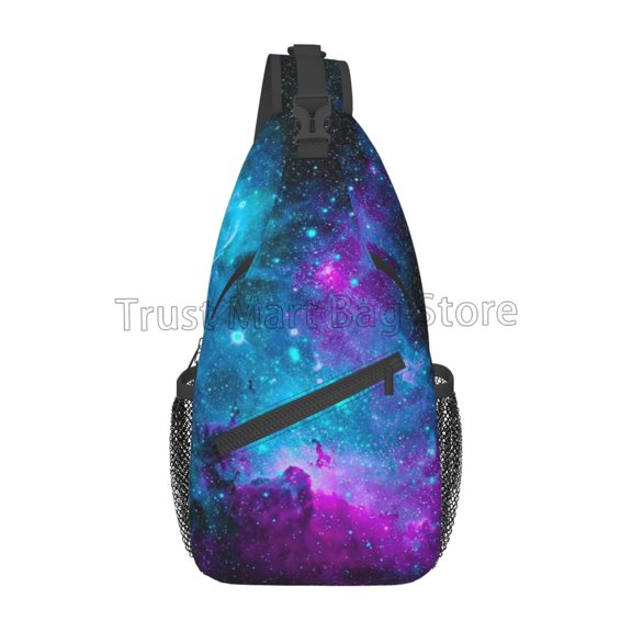 Blue Galaxy and Nebula Sling Bag Crossbody Backpack Dark Space Stars Chest Bag Adjustable Casual Daypack for Travel Hiking