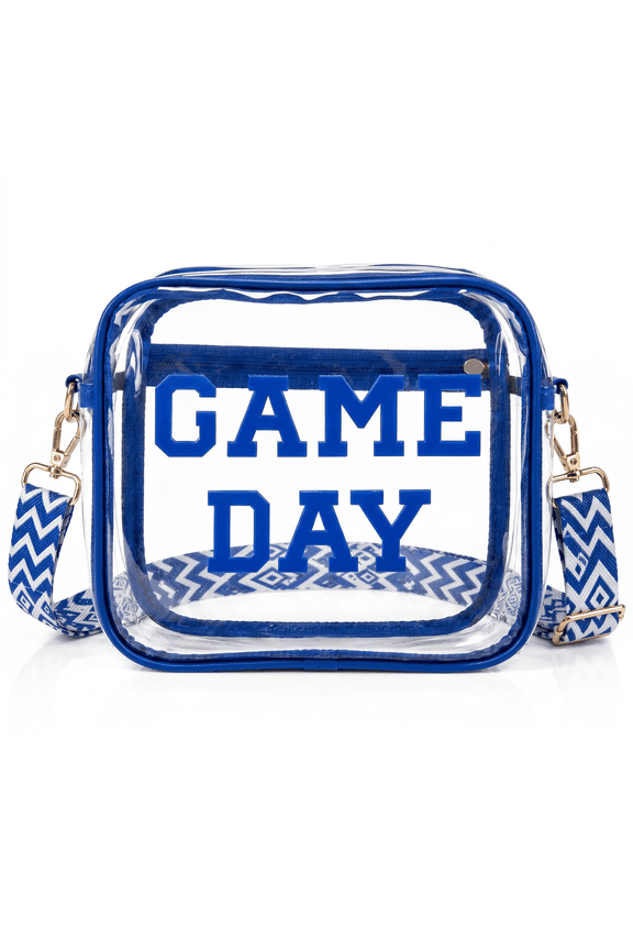 Blue Game Day Clear Bag for Stadium Events, Clear Crossbody Purse for Women, Small Stadium Bag for Concerts and Sports