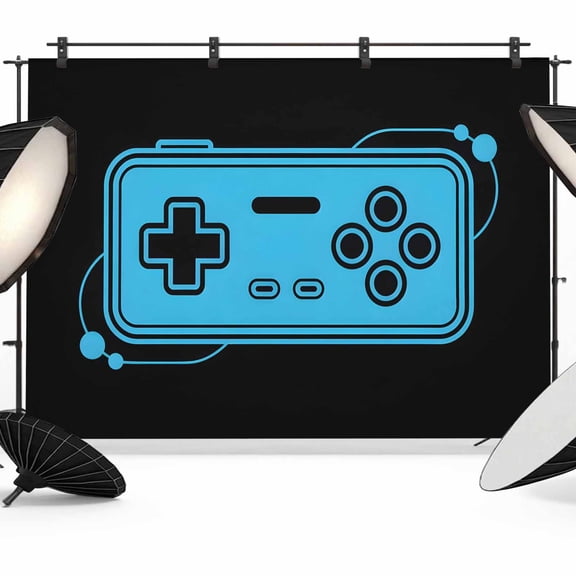 Blue Game Handle Backdrop for Photography,Fabric Photo Background Backdrop,Video Gamer Console Earphones Black Photo Booth Background for Portrait Photoshoot Video Wedding Decoration Banner 7x5ft