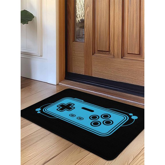 Blue Game Handle Door Mat&nbsp;Indoor Outdoor Entrance,Non Slip Small Rug for Kitchen Bathroom Entryway Rug,Video Gamer Console Earphones Black Washable Doormat Floor Mat for Office 16x24 Inch
