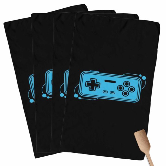 Blue Game Handle Kitchen Towel Dish Cloths Set of 4, Microfiber Soft Kitchen Hand Towels, Video Gamer Console Earphones Black Absorbent Quick Drying Dishcloths 18 x 28 Inches
